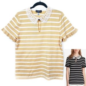 NWT KARL LAGERFELD Yellow Striped Knit Crochet Top L